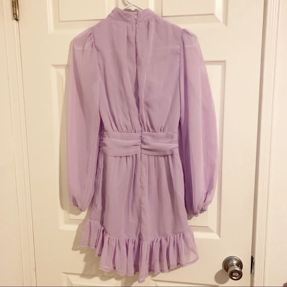 PrettyLittleThing Lilac High Neck Frill Hem Dress - Picture 6 of 8